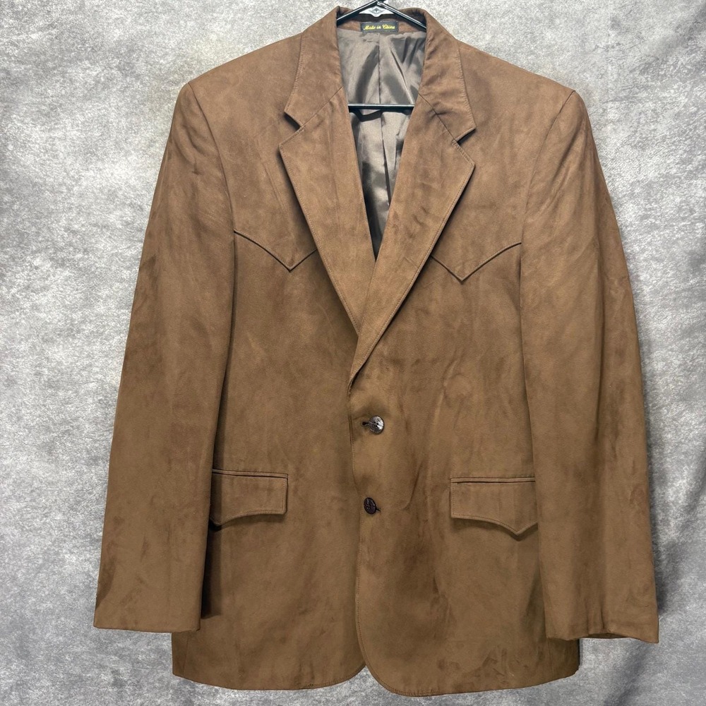 Vintage Circle S Western Blazer Sport Coat Mens 44R Brown Faux Suede Microfiber